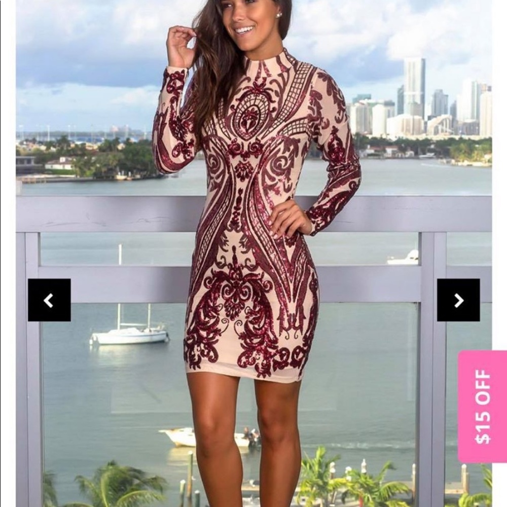 Burgundy and beige sequin dress